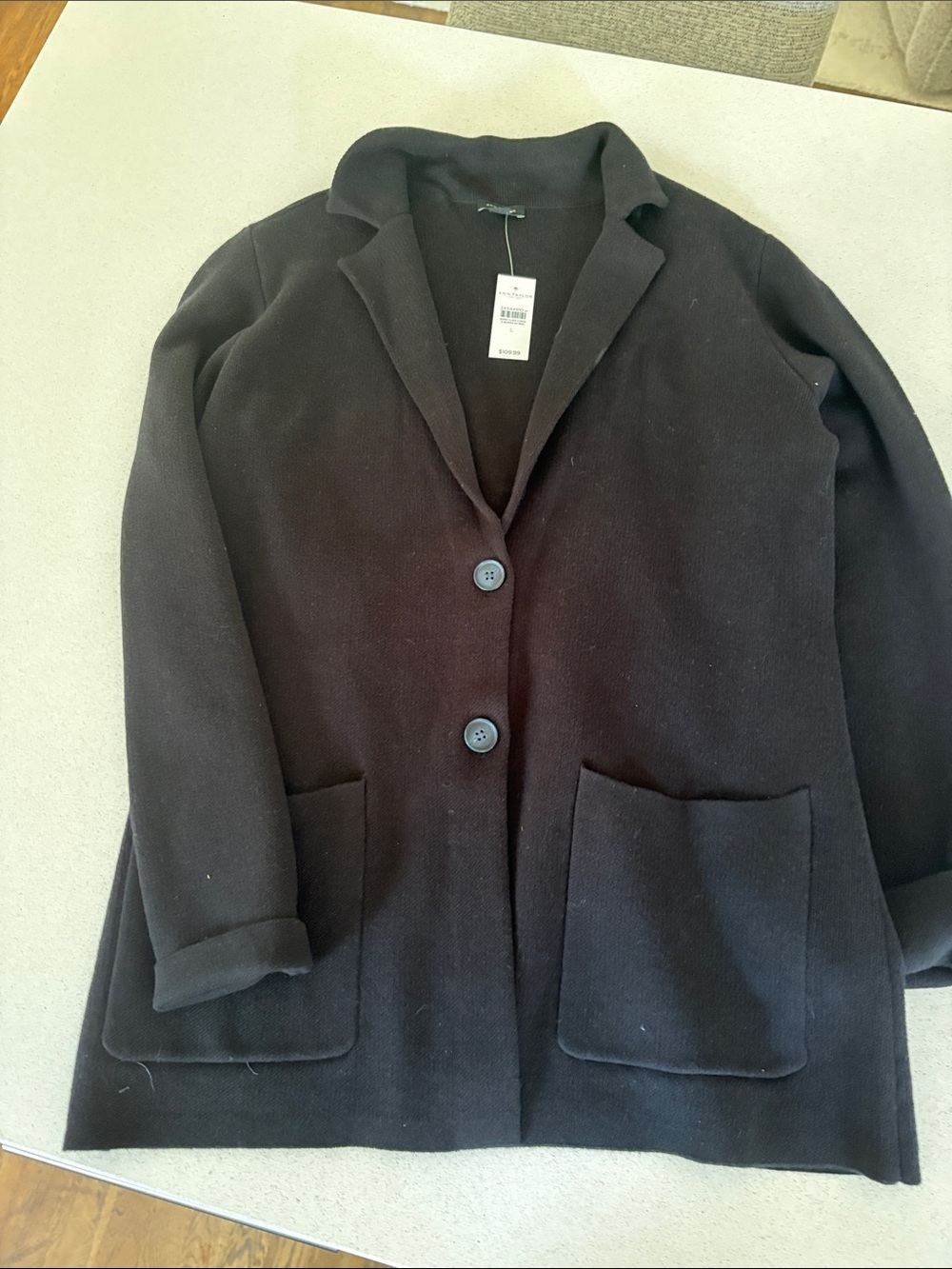 Ann Taylor Black Single-Button Knit Blazer